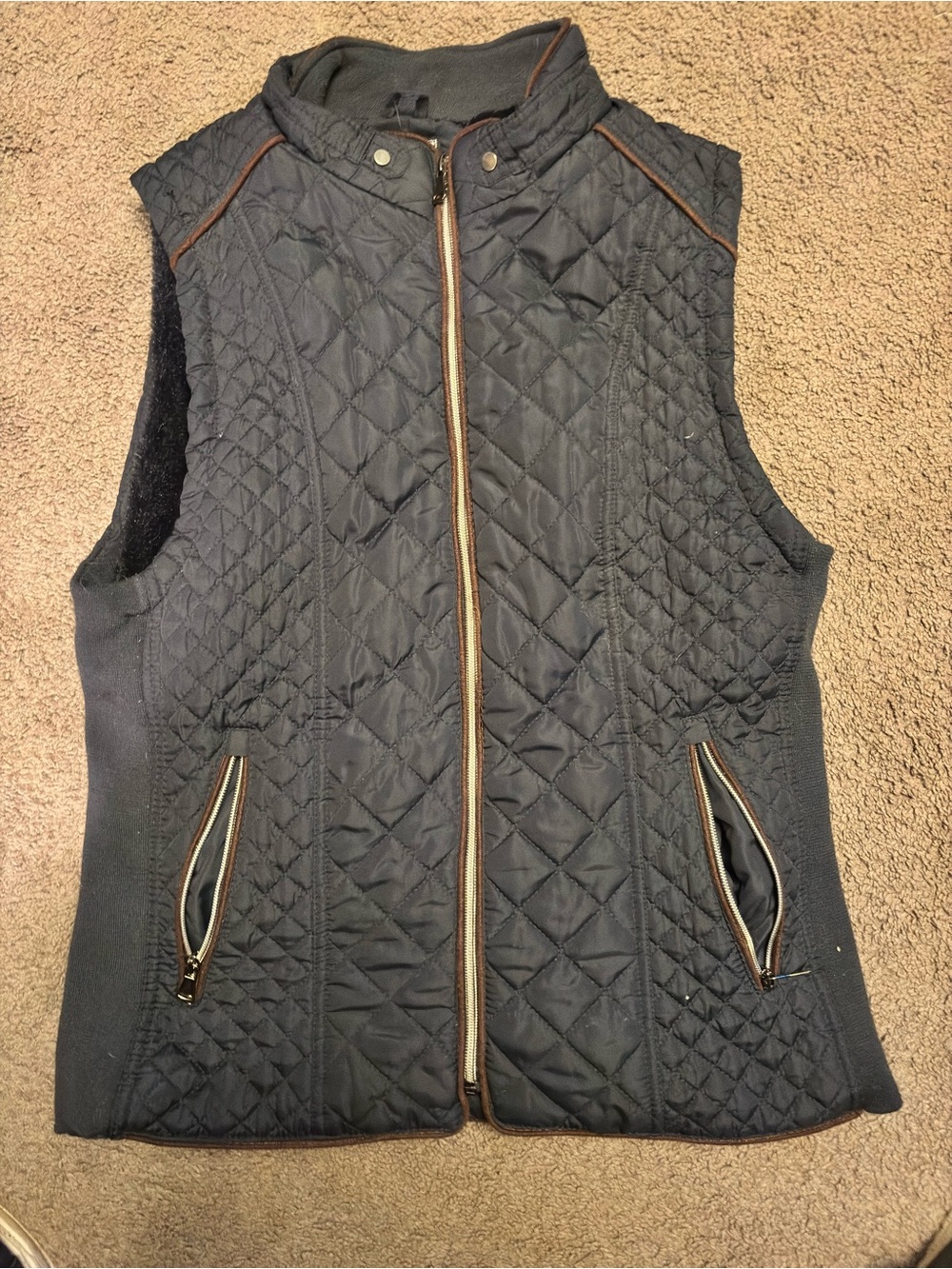 Royalty For Me Black Quilted Vest with Brown Contrast Trim